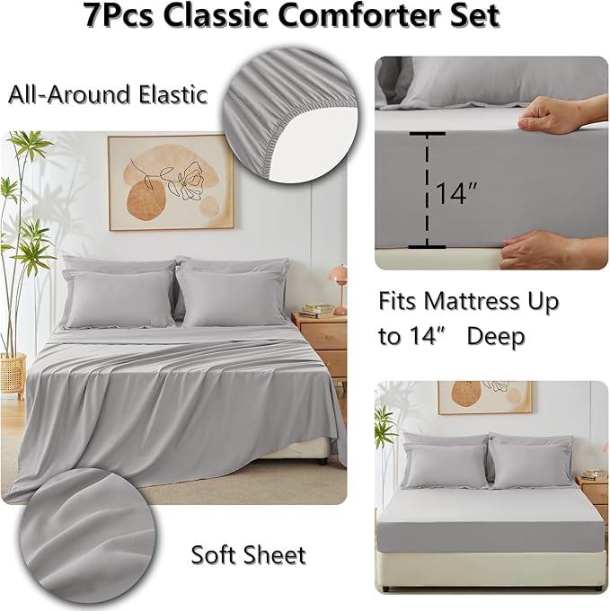 CozyLux King Size Comforter Set French Grey - Image 5