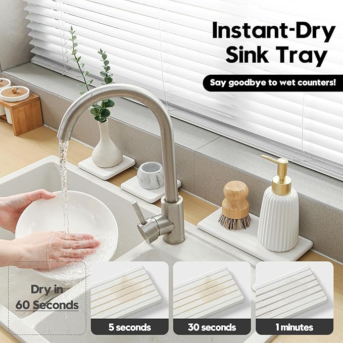 Fast Water Absorption Sink Organizer Tray Set, Faucet Splash Guard - Image 2