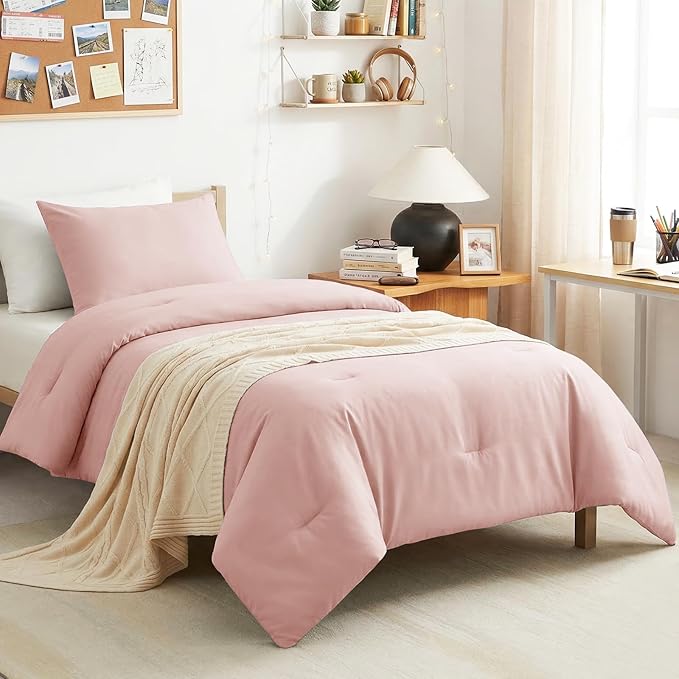 CozyLux Twin Comforter Set Blush Pink, 2 Pieces Twin Extra Long Solid by CozyLux