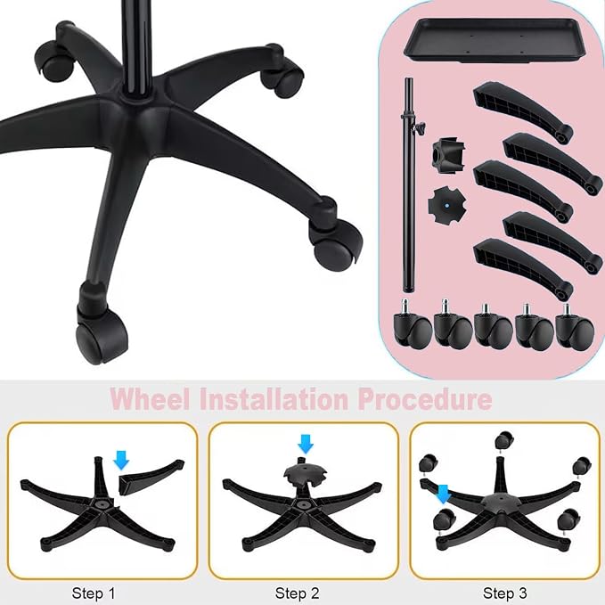 Salon Rolling Tray, Height Adjustable Tattoo Tray Rolling Cart, Storage Utility - Image 4