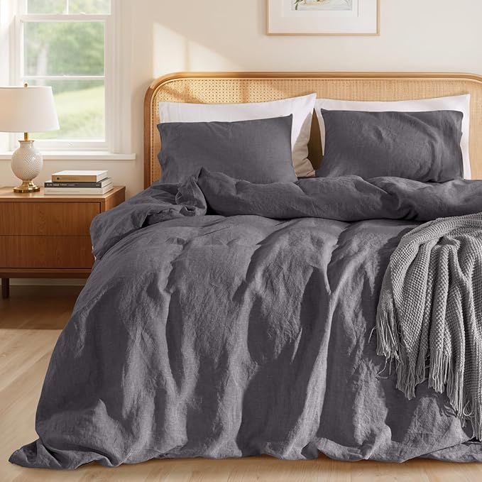 LBRO2M 100% France Linen Duvet Cover Set Full Size 3 Pcs Natural Flax Comforter by LBRO2MBedding