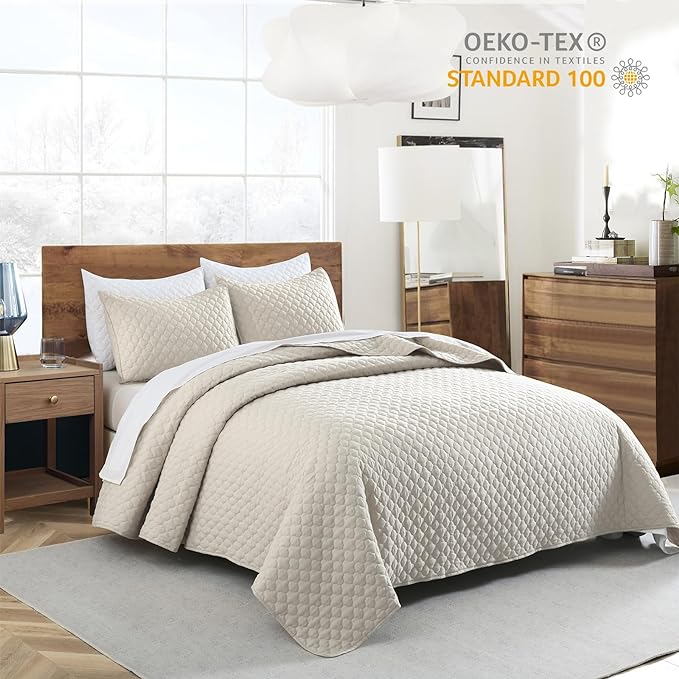 HORIMOTE HOME Quilt Set Queen Size Beige Bedspread, Modern Style Quilted Clouds - Image 2