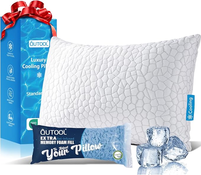 QUTOOL Cooling Pillow for Sleeping, CertiPUR-US Shredded Memory Foam Standard by QUTOOL