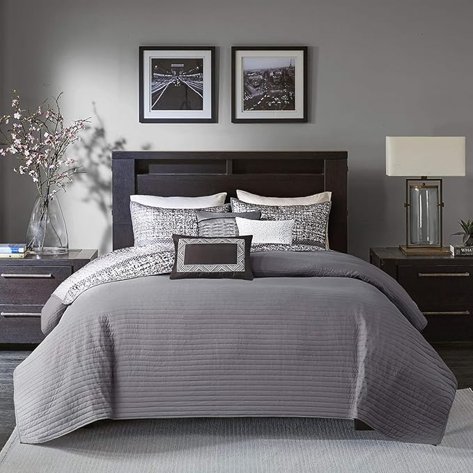Madison Park King Quilt Set Lustrous Jacquard & Glitter Accent Coverlet Set - Image 3