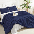 Litanika Comforters Navy Blue Super King Size, 3 Pieces Lightweight Solid by Litanika