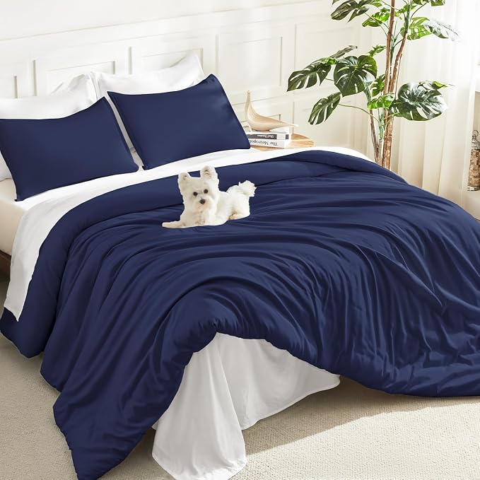Litanika Comforters Navy Blue Super King Plus Size, 3 Pieces Lightweight Solid by Litanika