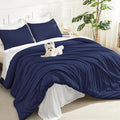 Litanika Comforters Navy Blue Super King Plus Size, 3 Pieces Lightweight Solid by Litanika