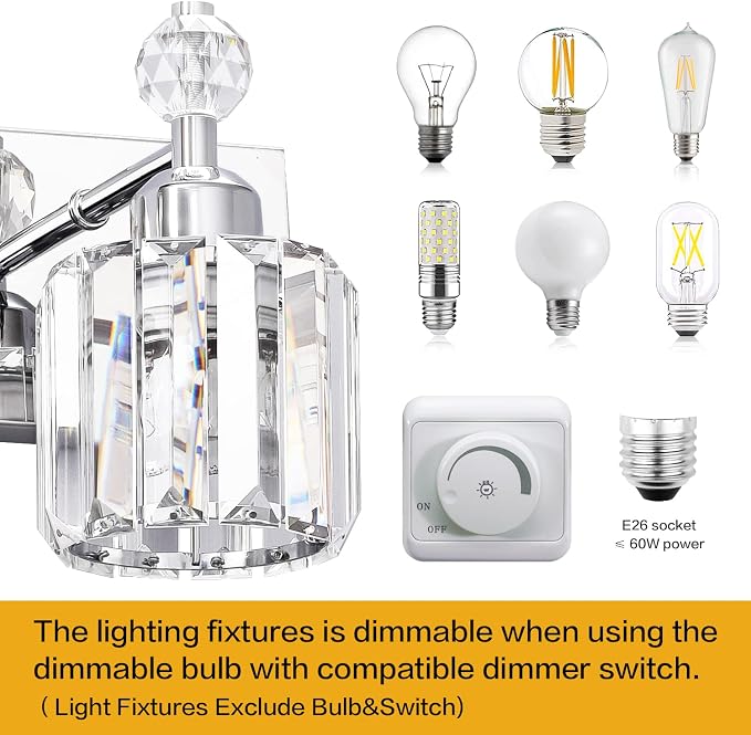 PRESDE 4-Light Crystal Bathroom Lights Fixtures Chrom Modern Wall Lighting Over - Image 5