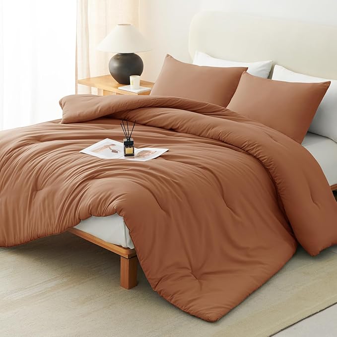 CozyLux Full Size Comforter Set Pumpkin, 3 Pieces Solid Breathable Quilted by CozyLux