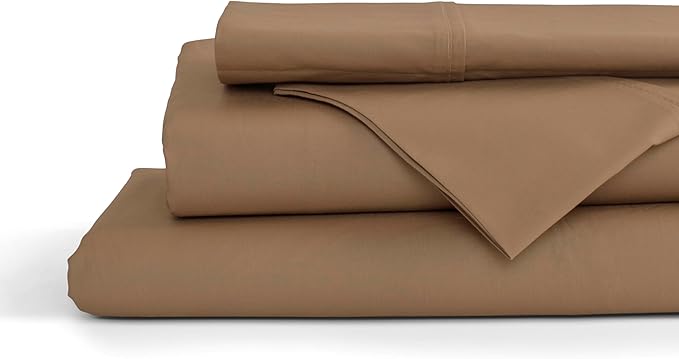 Linen Home 100% Cotton Percale Sheets Twin Size, Earthy Brown, Deep Pocket by LINENHOME
