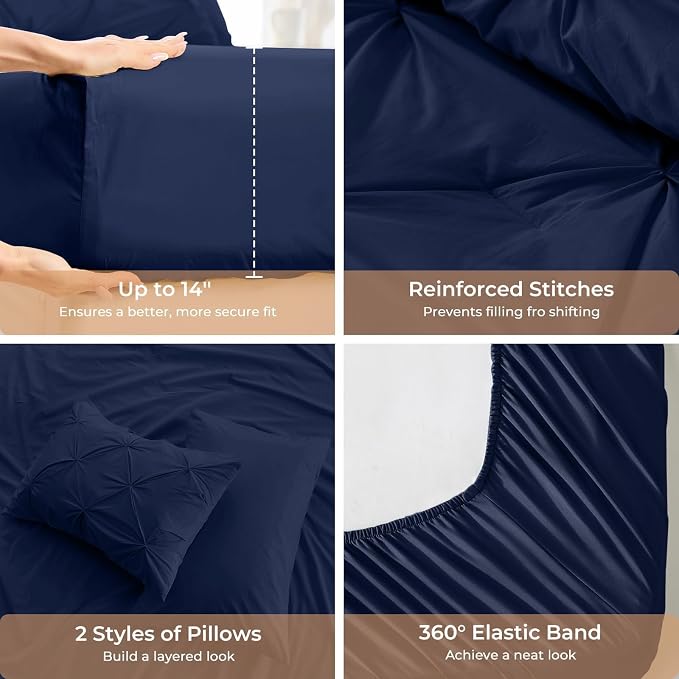 Sasttie King Size Comforter Set, 7-Piece Bed in a Bag, Pintuck Bedding Sets - Image 5