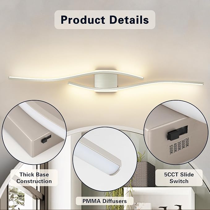 Joossnwell Brushed Nickel Vanity Light - Image 8
