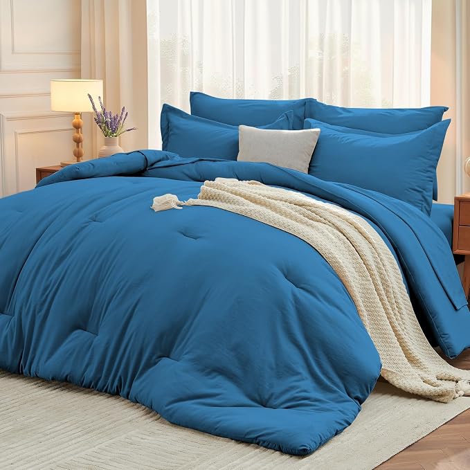MUXHOMO 7 Pieces California King Comforter Set, Soft Bed in a Bag Cal King Size by MUXHOMO