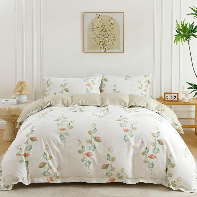 OAITE Duvet Cover Set King Size Floral Pattern Ultra Soft 100% Cotton Duvet by OAITE