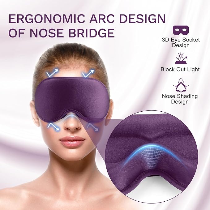 FlyCoco 99% Fully Block Out Light Eye Sleep Mask, 3D Deep Contoured Eyes Cover - Image 4