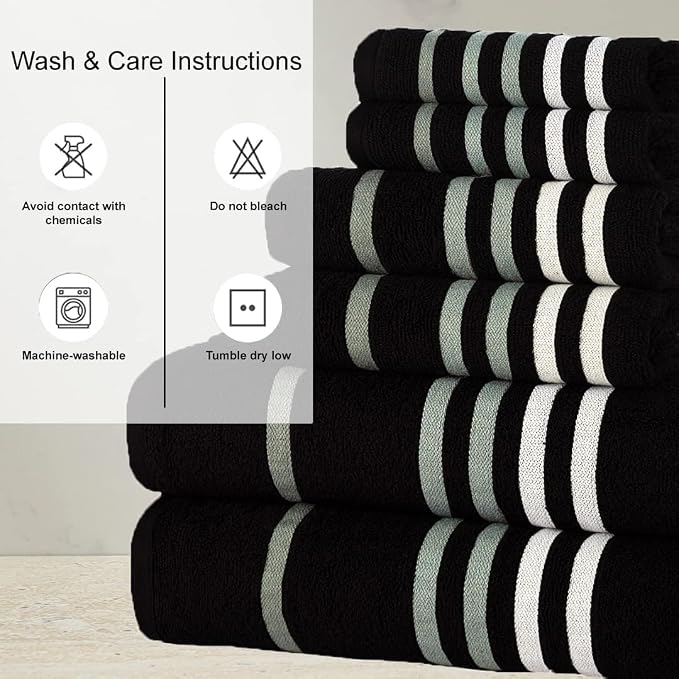 CASA COPENHAGEN Exotic 6Pcs 100% Egyptian Cotton Designer Towels Gift Set- Black - Image 6