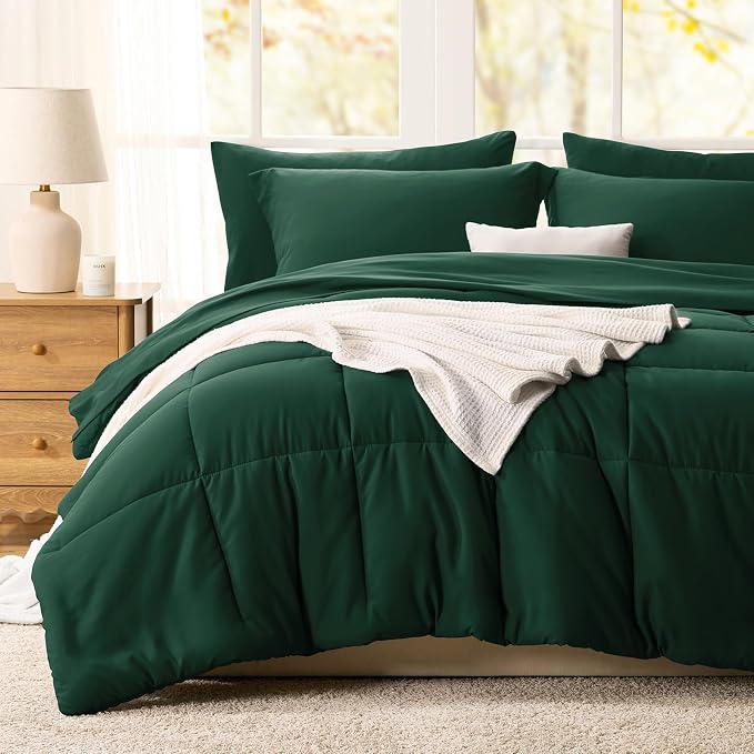 CozyLux King Size Comforter Set Emerald Green - Image 8