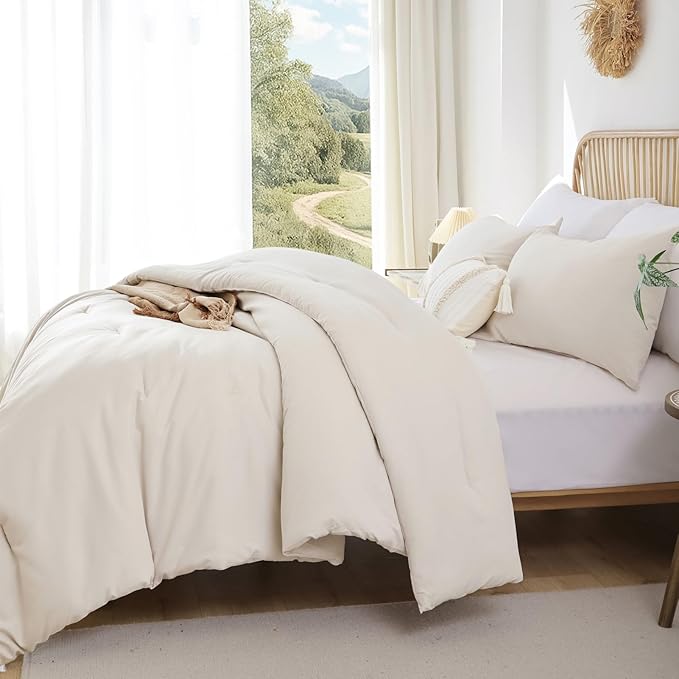 ROSGONIA Beige Comforter Set Queen, All Season Bedding Lightweight Soft - Image 6