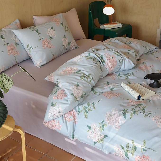 MKXI Floral Duvet Cover Queen 100% Cotton Blue Farmhouse Bedding Soft - Image 5