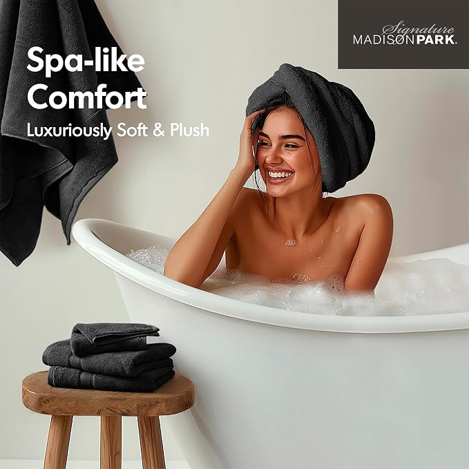Madison Park 800GSM Bathroom Towel Set of 8 100% Cotton Bath Towel Set - Image 5