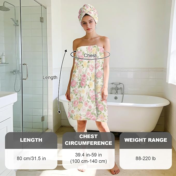 Absorbent Bath Towel Wrap Set for Women, Vintage Flower Print Towel Wrap After - Image 3