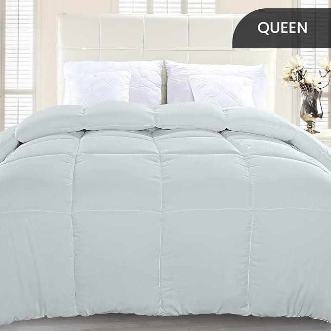 Utopia Bedding Queen Comforter Duvet Insert, Quilted Light Grey Comforter - Image 3