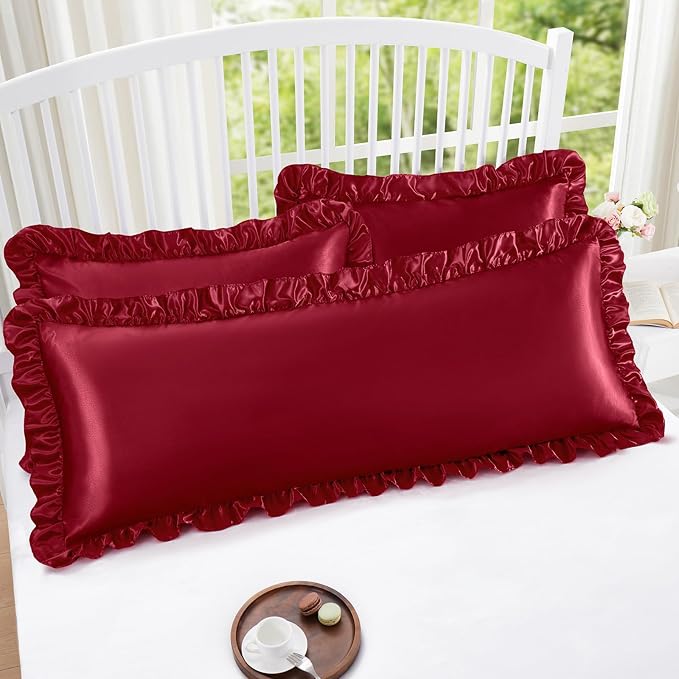 Homiest Ruffle Satin Body Pillow Cover, Silky Satin Body Pillowcase - Image 5