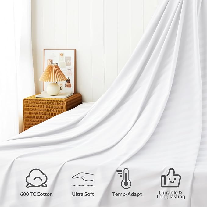 Cotton Flat Sheets Only, 600 TC 100% Cotton Flat Sheet Top Sheet Only, Full - Image 4