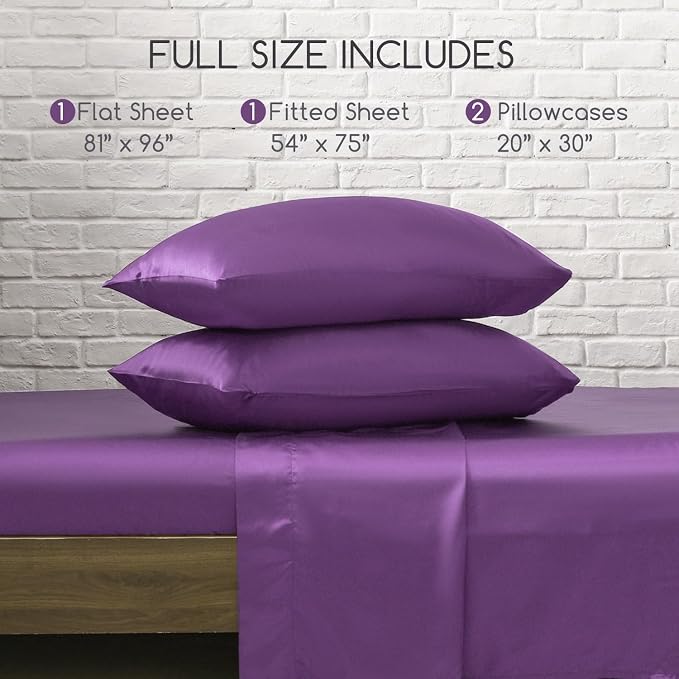 MR&HM Satin Bed Sheets, Full Size Sheets Set - Image 7