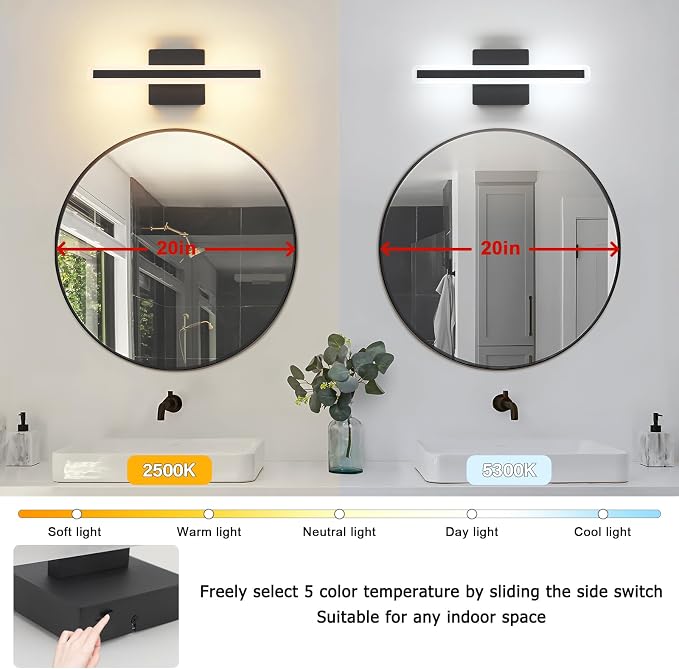 JUSHENG Black Vanity Lights for Bathroom, 5CCT Dimmable Bathroom Light Fixtures - Image 4