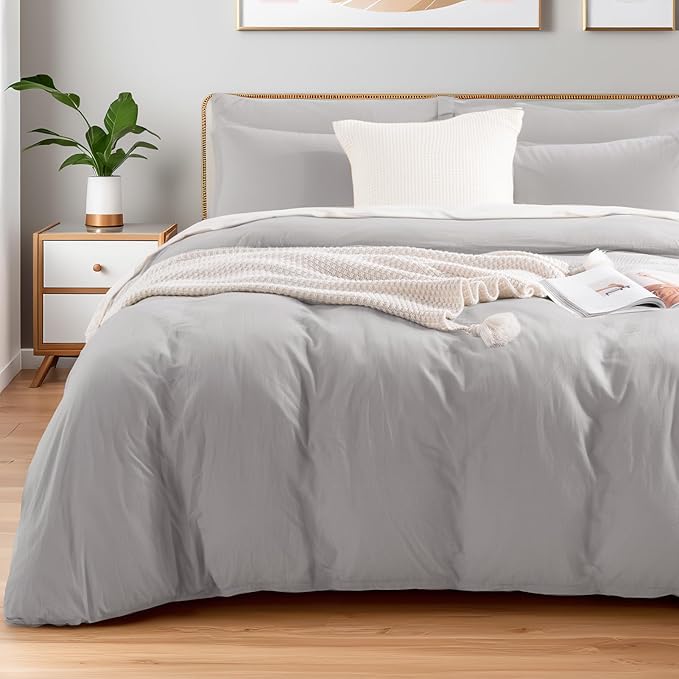NEXHOME PRO Duvet Cover Set Queen Size Linen Feel Textured Organic Natural 100% by NEXHOMEPRO