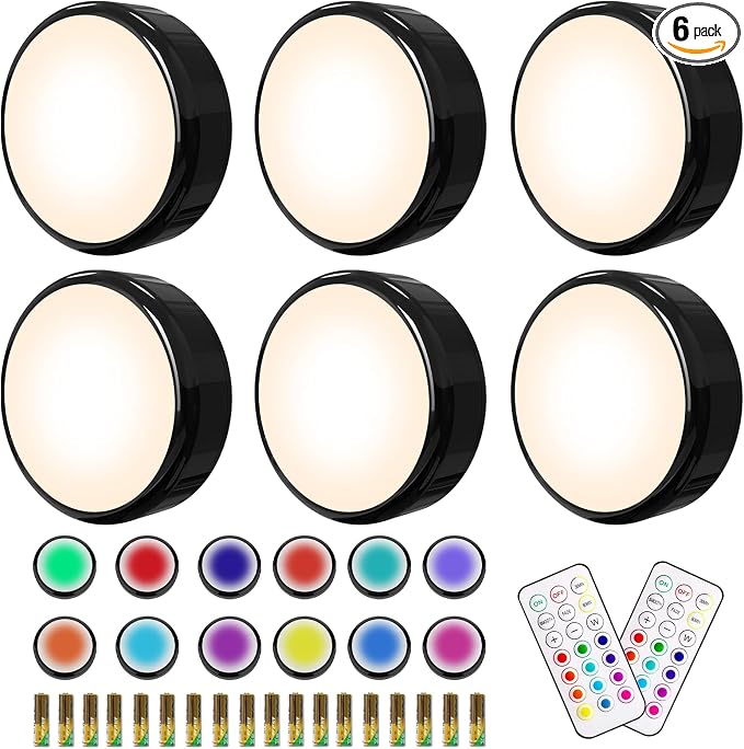 HELPLEX Puck Lights, 16 Colors Changeable Under Cabinet Lights Battery Powered by HELPLEX