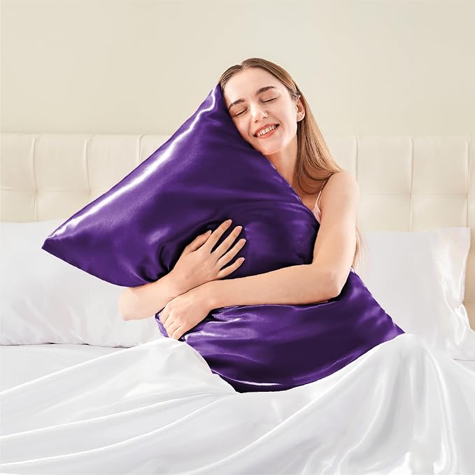 BEDELITE Satin Pillowcase with Zipper, Plum Purple Pillow Cases Queen Size Set - Image 2