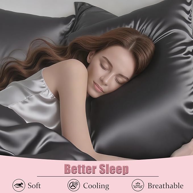 Mulberry Silk Pillow Cases Queen Size Set of 2, Ultra Smooth Soft Breathable - Image 4