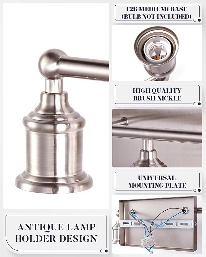 3-Light Vanity Light Fixture, Modern Brushed Nickel Wall Sconce Light Fixture - Image 4
