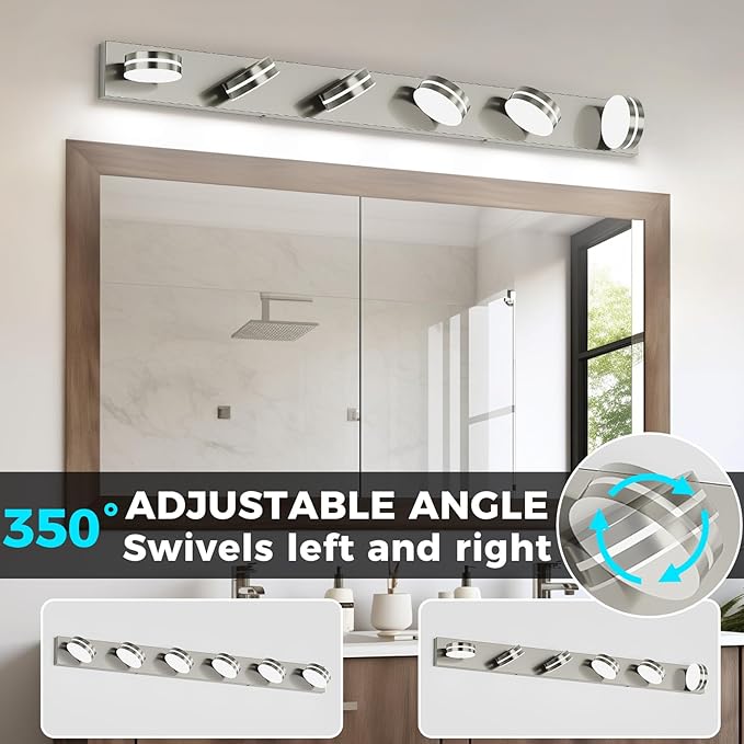 6-Light Nickel Bathroom Vanity Light Over Mirror, LED Vanity Lighting Fixtures - Image 4