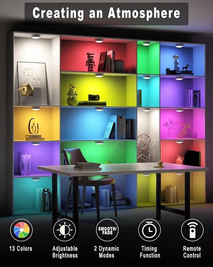 HELPLEX LED Puck Lights with Remote, 12 Pack Color Changing RGBW Stick-On Light - Image 6