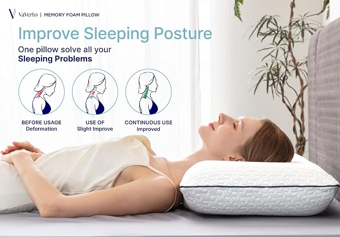 Vaverto Queen Memory Foam Pillow – Cooling Gel-Infused Firm Support - Image 4