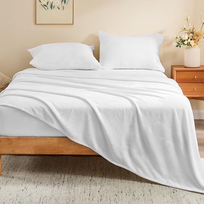 BEDELITE Flannel Sheets King Size Bright White - Image 2