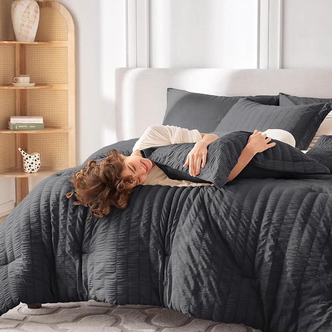 MUXHOMO 5 Pieces Twin Comforter Set, Seersucker Bed in a Bag Twin Size - Image 7
