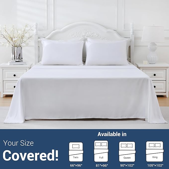 Full Flat Sheet Only, 1 Pack White Top Bed Sheets, Soft Breathable Brushed - Image 4