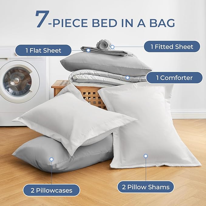 Sasttie Full Size Comforter Sets, 7 Pieces Reversible Bed in a Bag Full - Image 6