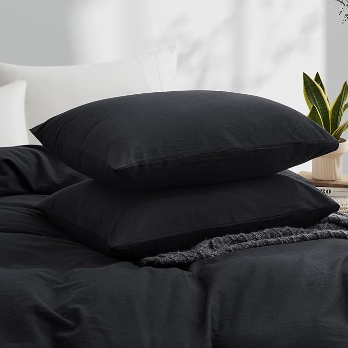 LOVQUE 100% Washed Cotton Duvet Cover Set King Size, Linen Like Natural Bedding - Image 3