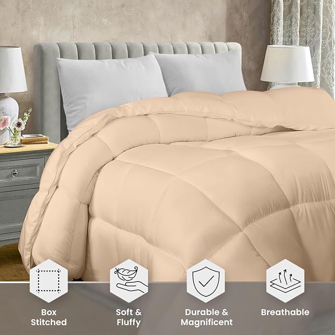 Utopia Bedding Twin Comforter Duvet Insert, Quilted Beige Comforter - Image 3
