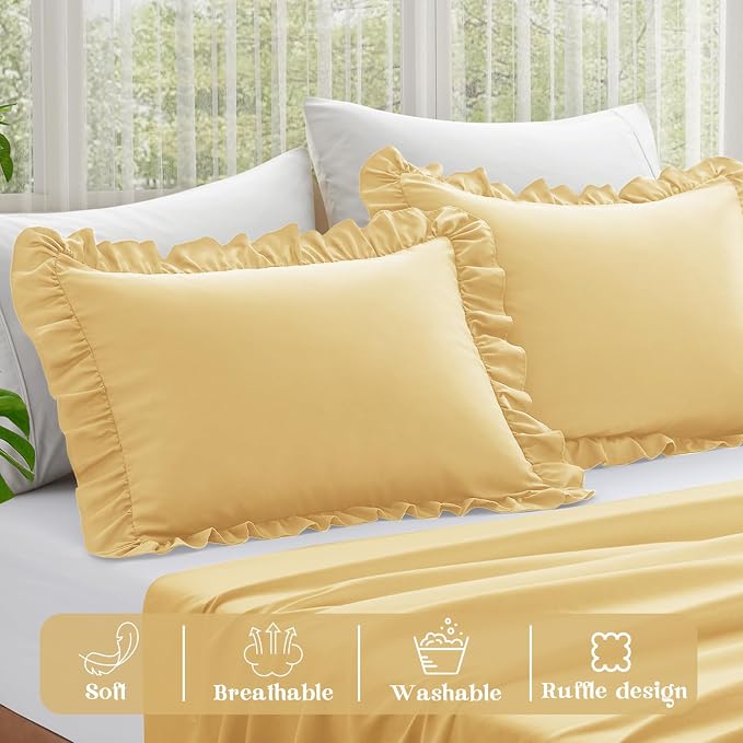 KKJIAF Ruffle Pillow Cases King Size Set of 2, Ruffled Pillow Covers - Image 4