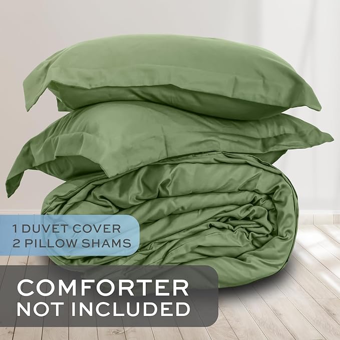 White Classic Sage Green Duvet Cover Queen Size, Microfiber Duvet Cover - Image 2