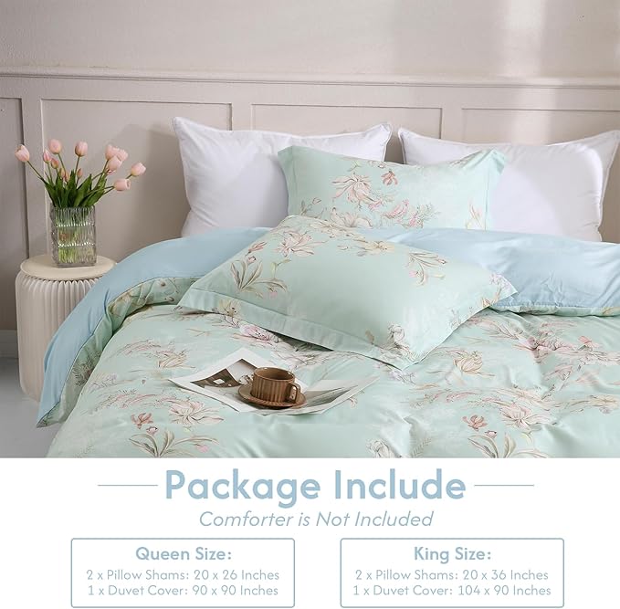 LONAVA Queen Flower 3 Pcs Duvet Cover Set, Breathable Soft Microfiber Light - Image 6