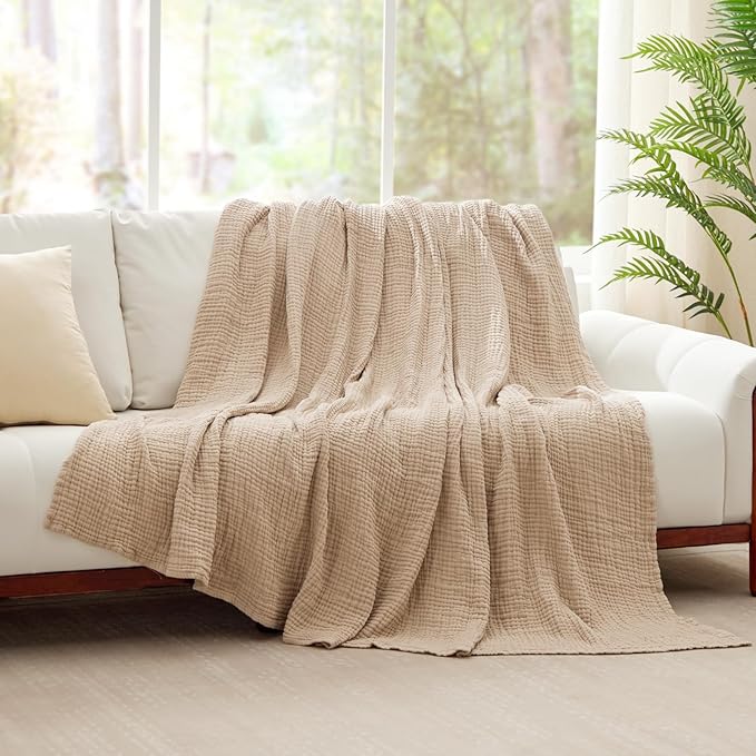 6 Layers Cotton Muslin Blankets Large, Lightweight Cotton Throw, Cooling Soft - Image 2