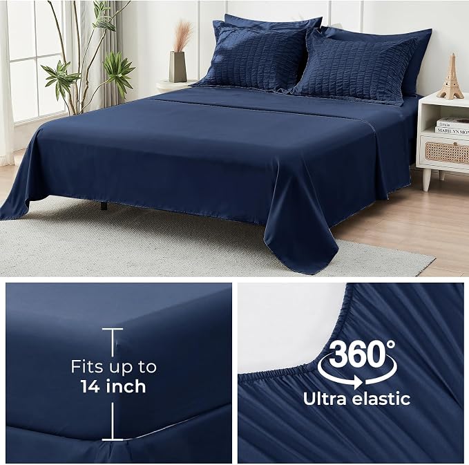 HYMOKEGE Navy Blue King Size Comforter Set Seersucker 7 Pieces, All Season - Image 7