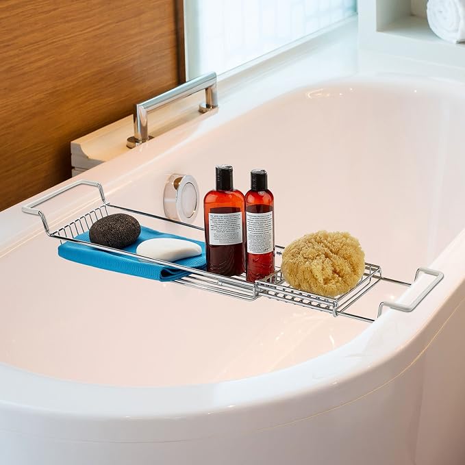 Home Intuition Stainless Steel Expandable Shower Bathtub Tray Over The Clawfoot - Image 2